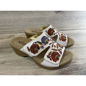 Alegria Womens Lin-600N Floral Embroidered Leather Sandals White Sz 38 Sz 8